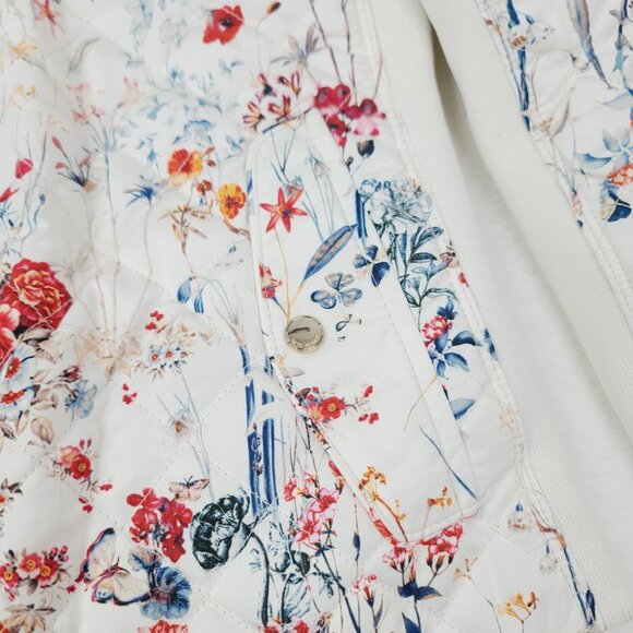 Zara Women's White Red Wild Floral Print Stretch Full-Zip Quilted Jacket Size M - Picture 4 of 14